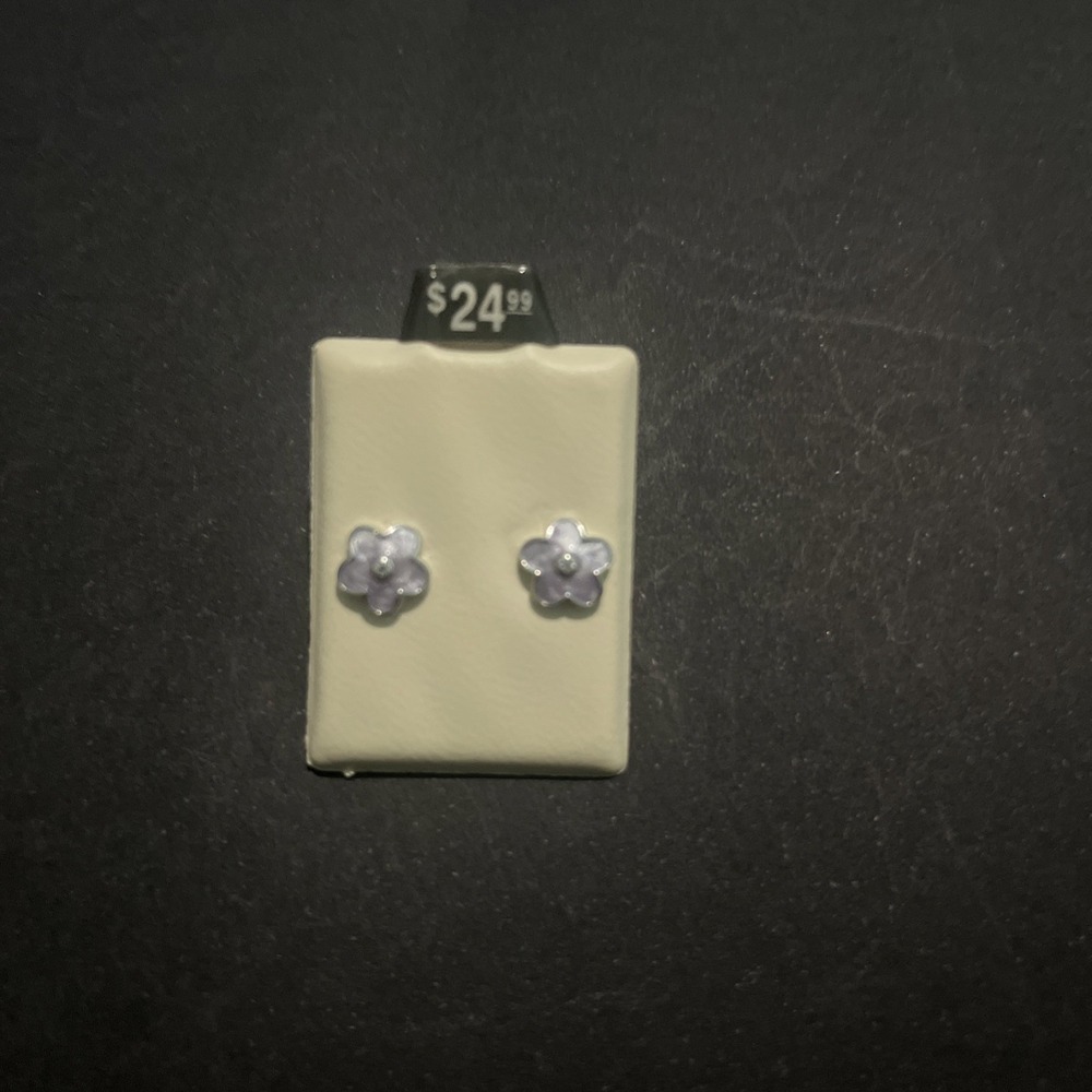 Cute Silver Enamel CZ‎ Stone Flower Earrings  Pushback 925 Stamped Studs